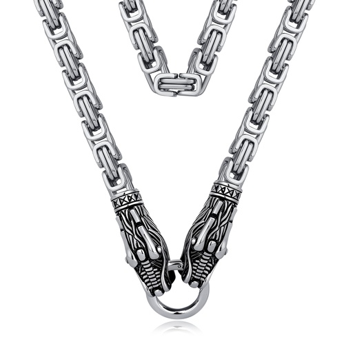 Fierce Wolf Head Stainless Steel Chain Necklace with Intricate Clasp