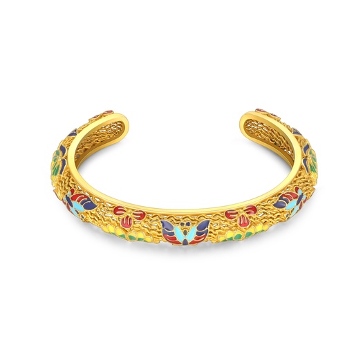 Gold Plated Stainless Steel Bracelet with Enamel Butterflies