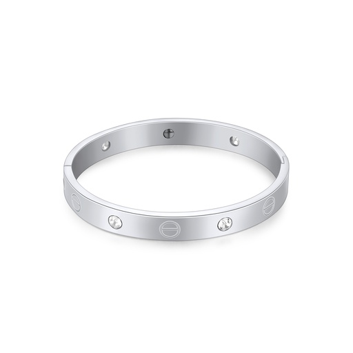 Floral Engraved Open Cuff Bracelet in Polished Stainless Steel