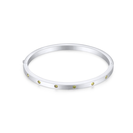 Minimalist silver bracelet with green zircon stones for everyday elegance.