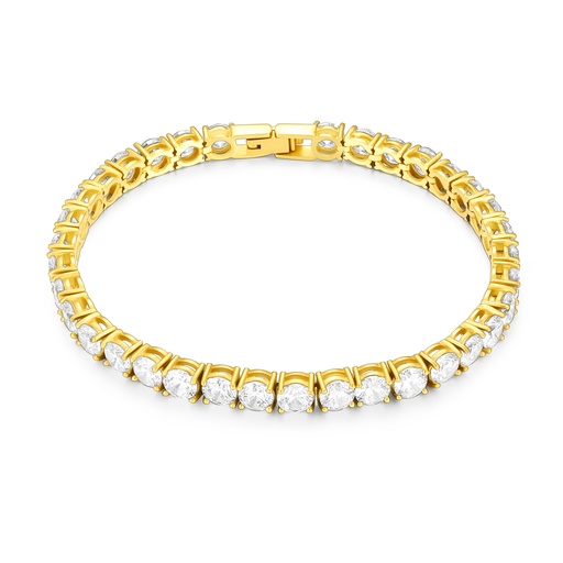 Gold-Plated Stainless Steel Tennis Bracelet with Sparkling Crystals