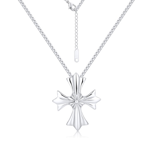 Silver Stainless Steel Cross Pendant with Gothic Inspired Design