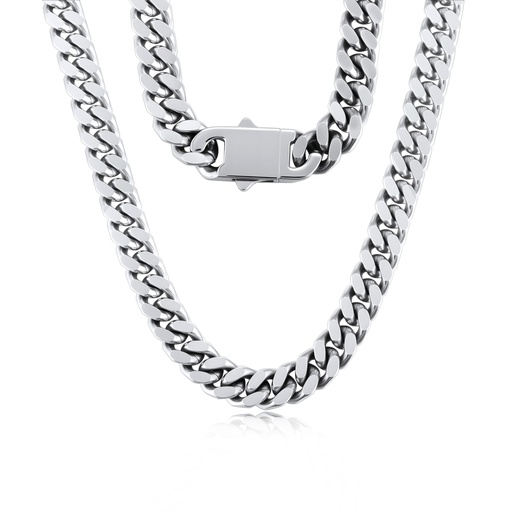 Men’s Heavy Cuban Link Chain Necklace in Polished Stainless Steel