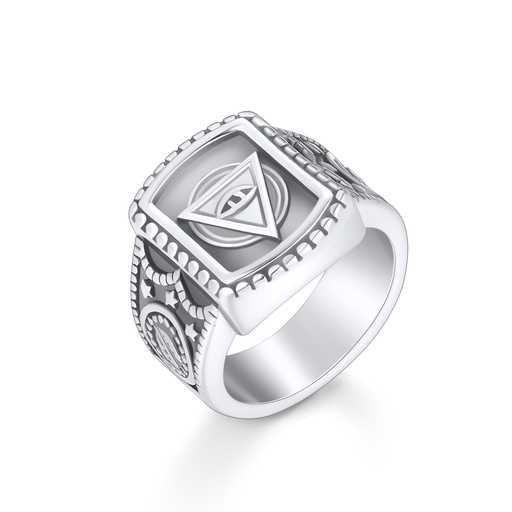 All-Seeing Eye Triangle Square Signet Ring in Silver Steel