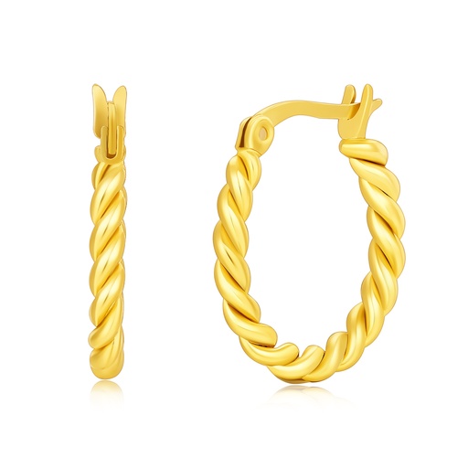 Gold Stainless Steel Hoop Earrings with Twisted Rope Design