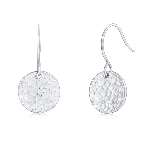 Silver Color Stainless Steel Dangle Earrings with Textured Disc Design
