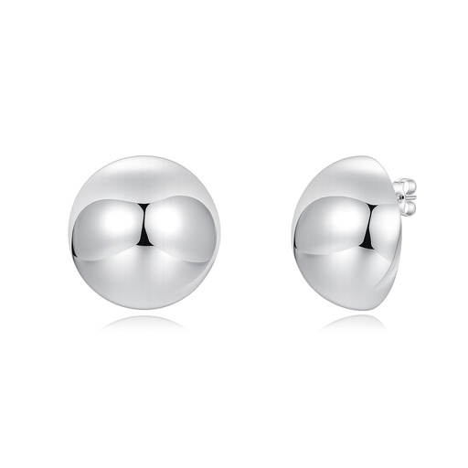 Minimalist Round Silver Dome Earrings in Polished Stainless Steel