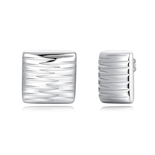 Geometric Silver Color Stainless Steel Stud Earrings with Modern Engraved Design