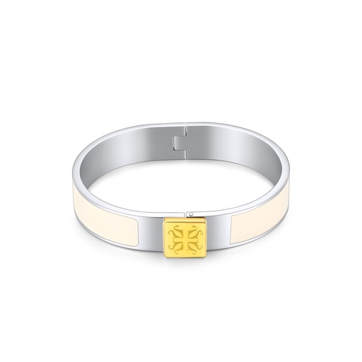 Ivory Enamel Stainless Steel Bracelet with Gold-Tone Signature Clasp