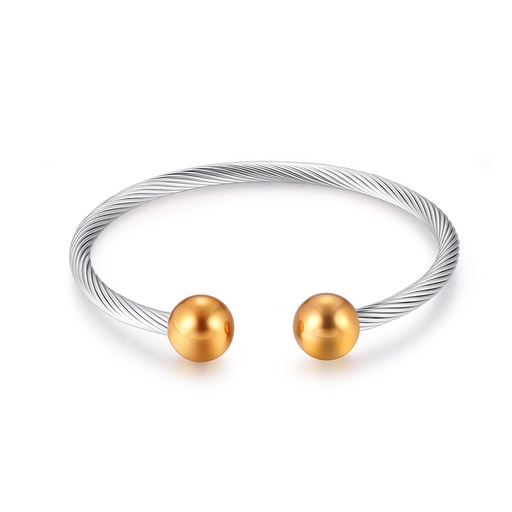 Twisted Steel Cable Bangle with Gold-Tone Ball End Caps