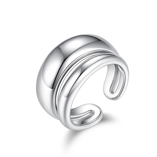 Chunky Polished Stainless Steel Open Ring with Modern Layered Design