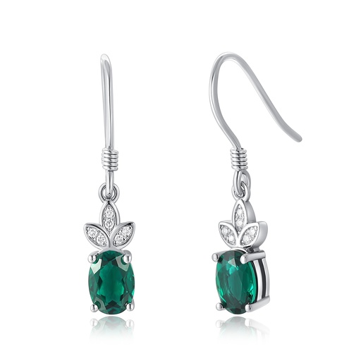 Elegant Green Oval Drop Earrings with Crystal Leaf Accents