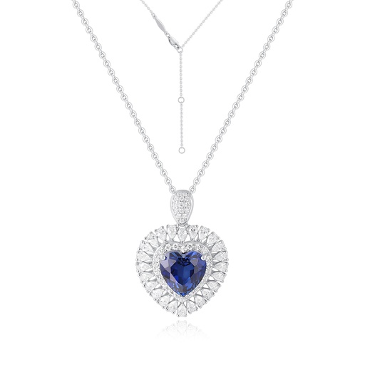 Radiant Blue Heart Pendant Necklace with Sparkling Halo Design