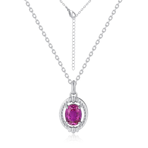 Elegant Oval Pink Gem Necklace in Vintage Stainless Steel Setting