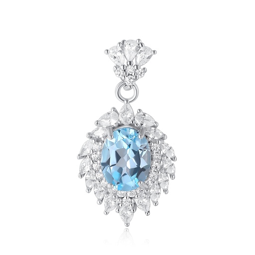 Sparkling Blue Oval Pendant with Teardrop Accents and Shine