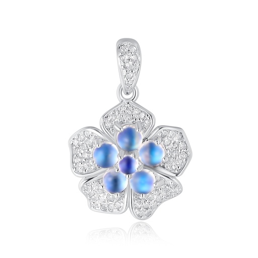 Elegant Flower Pendant with Blue Opal and Crystal Accents