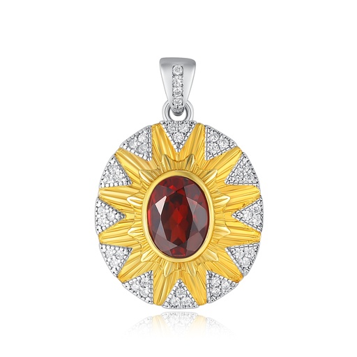 Garnet Sunburst Pendant in Gold-Plated Stainless Steel Frame
