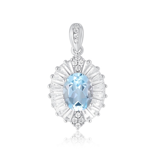 Elegant Oval Blue Gem Pendant with Radiant Crystal Halo
