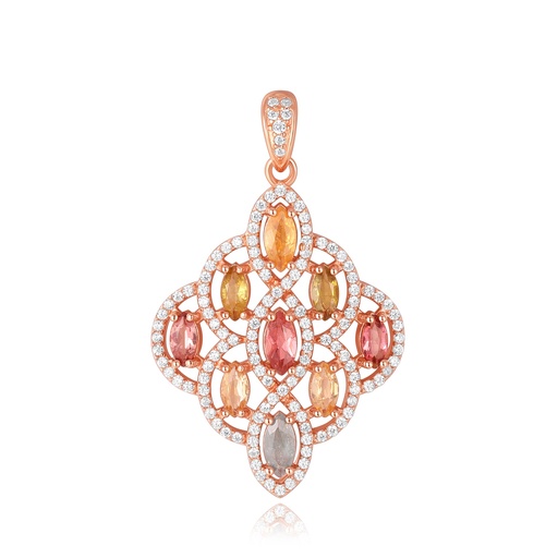 Rose Gold Plated Pendant with Multi-Color Marquise Stones and Crystals