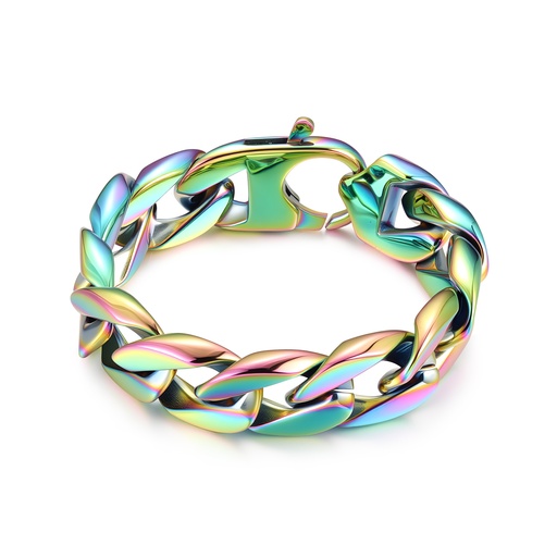 Rainbow Cuban Link Bracelet Stainless Steel Modern Street Style Piece