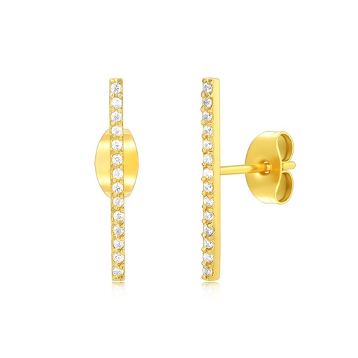Elegant Gold Stainless Steel Bar Earrings with Sparkling CZ Stones