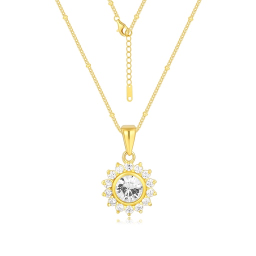 Sunflower-Inspired Gold Stainless Steel Pendant Necklace with Sparkling Crystals
