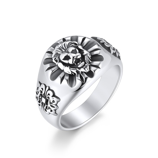 Bold Stainless Steel Lion Head Ring with Intricate Side Details