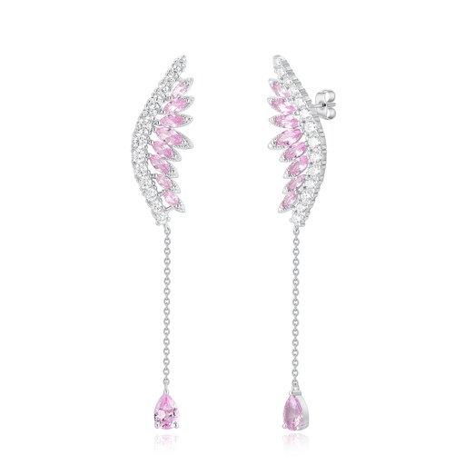 Stainless Steel Wing Earrings with Pink and Clear Crystals
