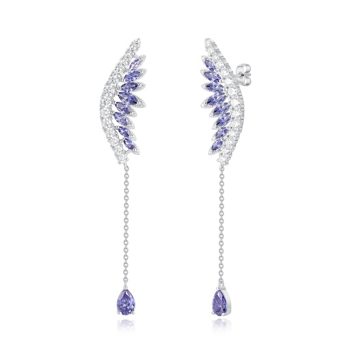 Elegant Stainless Steel Wing Earrings with Pink Crystal Drops