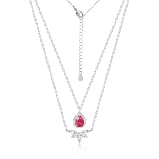 Layered Red Teardrop Stainless Steel Necklace with Crystal Petals