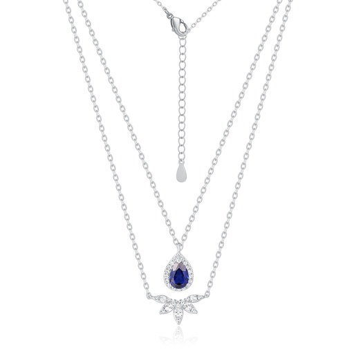Layered Blue Teardrop Stainless Steel Necklace with Crystal Petals