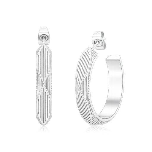 Stainless Steel Geometric Engraved Hoop Earrings for Modern Minimalist Style