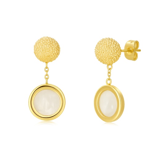 Gold Stainless Steel Drop Earrings with Textured Ball and Shell