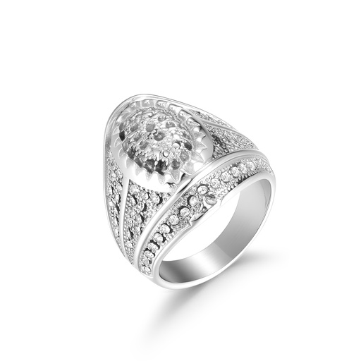 Stainless Steel Statement Ring with Pave-Set Sparkling Crystal Accents