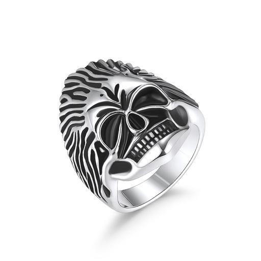 Warrior Spirit Skull Stainless Steel Ring with Tribal Design
