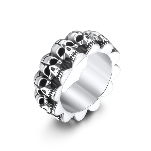 Stainless Steel Skull Band Ring with Bold Gothic Design