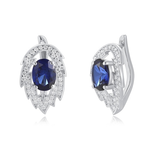 Elegant Stainless Steel Earrings with Sapphire Blue and White Crystals