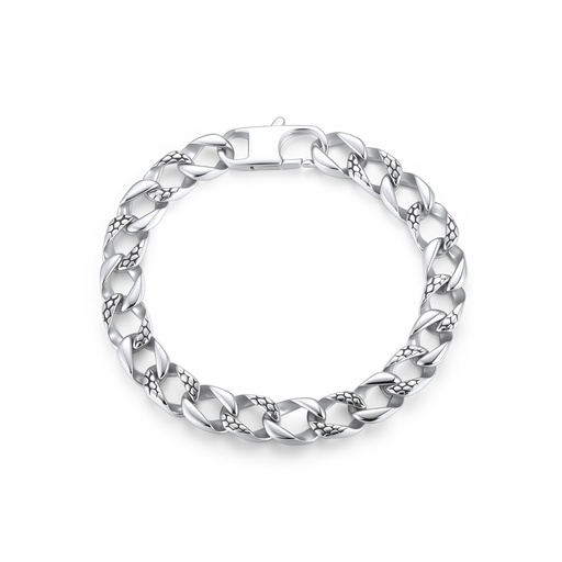 Stainless Steel Bracelet with Polished Cuban Links and Textured Accents
