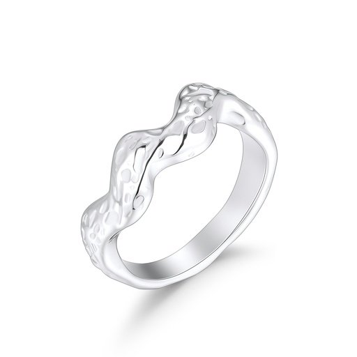 Polished Stainless Steel Wave Ring with Organic Textured Design