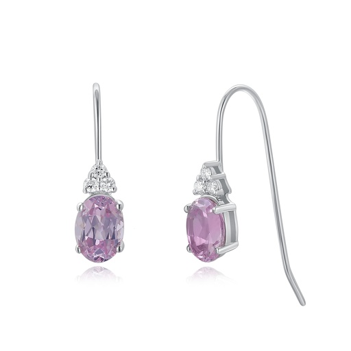 Elegant Pink Amethyst Drop Earrings with Diamond Accented Hooks