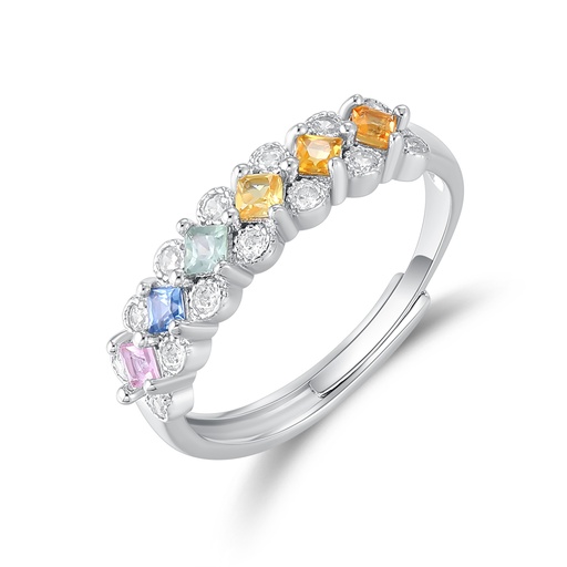 Rainbow Multi-Gemstone Ring with Sparkling White Diamond Accents
