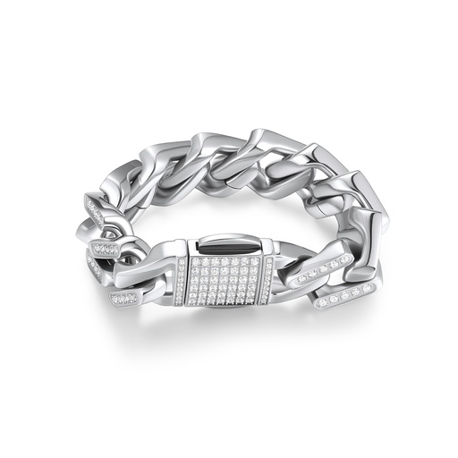 Luxury Stainless Steel Bracelet with Iced-Out Cubic Zirconia Links