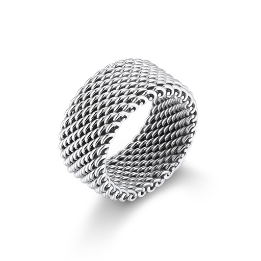 Stainless Steel Woven Mesh Ring with Bold Textured Design