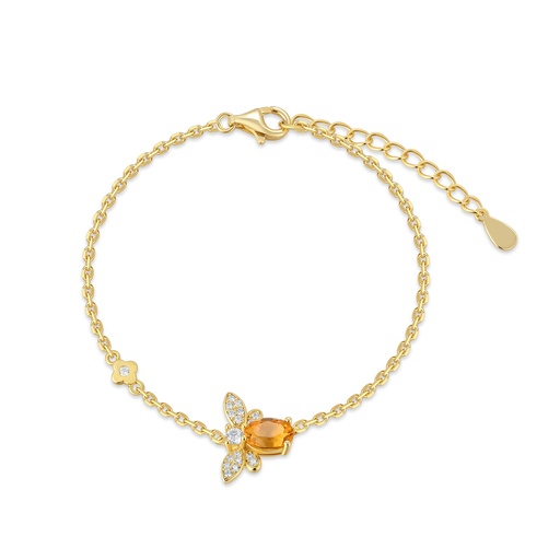 Gold Stainless Steel Bracelet with Citrine Bee and Crystals