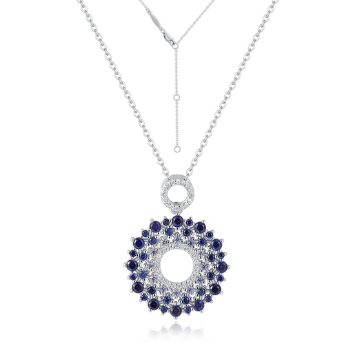 Stainless Steel Circle Pendant Necklace with Blue and Clear Crystals