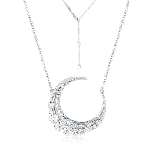 Elegant Crescent Moon Stainless Steel Necklace with Sparkling Crystal Accents