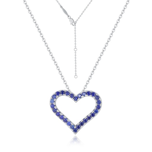 Stainless Steel Heart Necklace with Blue Gemstone Crystal Accents