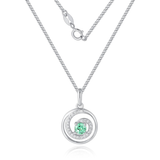 Stainless Steel Spiral Necklace with Green Gemstone and Crystals