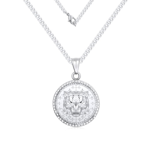 Stainless Steel Tiger Pendant Necklace with Star Pattern Design