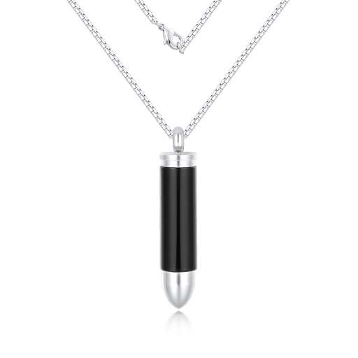 Stainless Steel Bullet Pendant Necklace with Black and Silver Finish